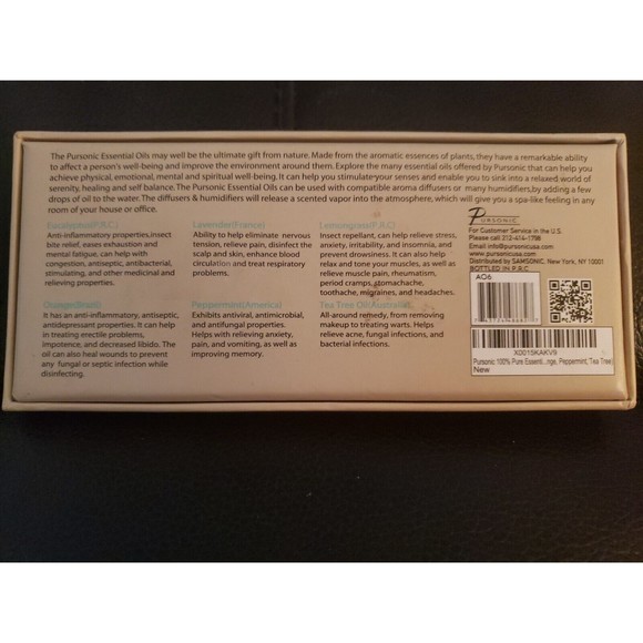 Pursonic 100% Pure Essential Aromatherapy Oils Blends Gift Set-6 Pack NIB - Picture 2 of 3